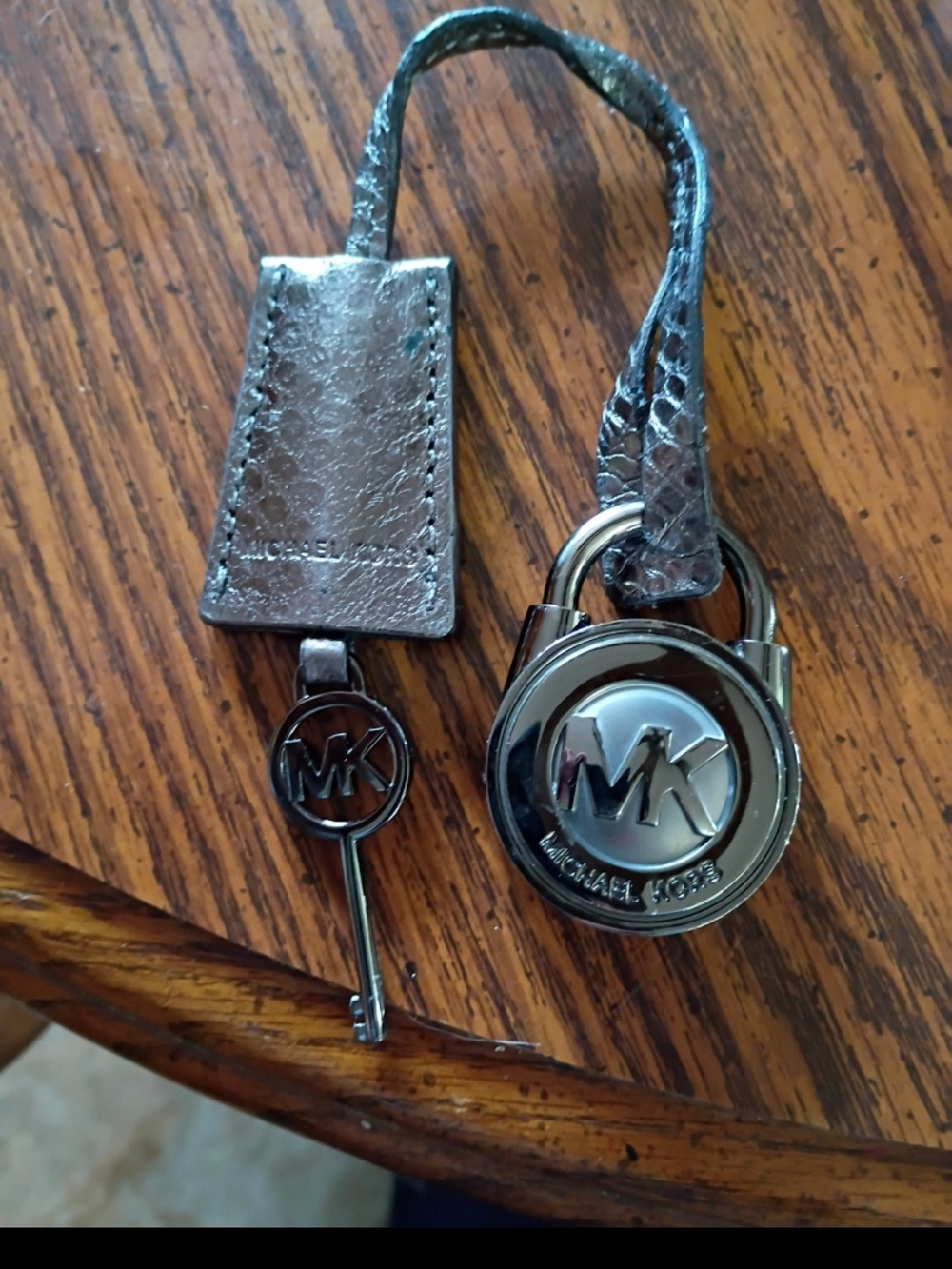 Michael Kors Metallic Silver MK Padlock Key Charm